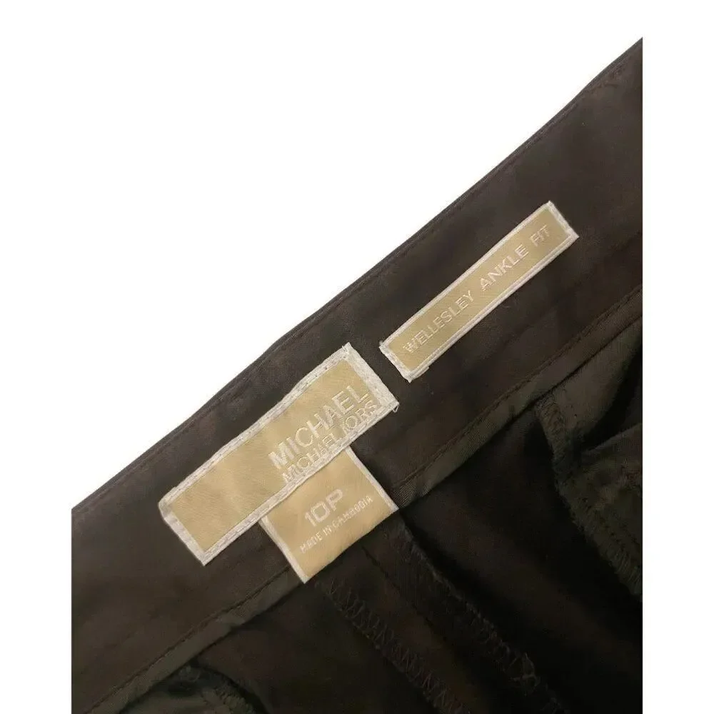 Michael Kors Women Pants 10P Brown Wellesley Ankle Fit Low Rise Straight Leg NWT